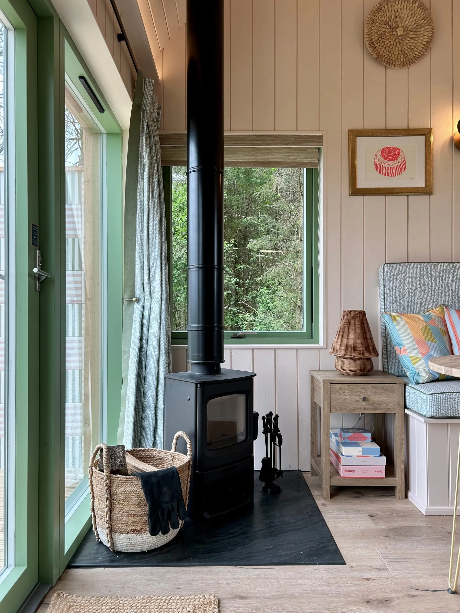 Fairlight's log burner beside the dining nook