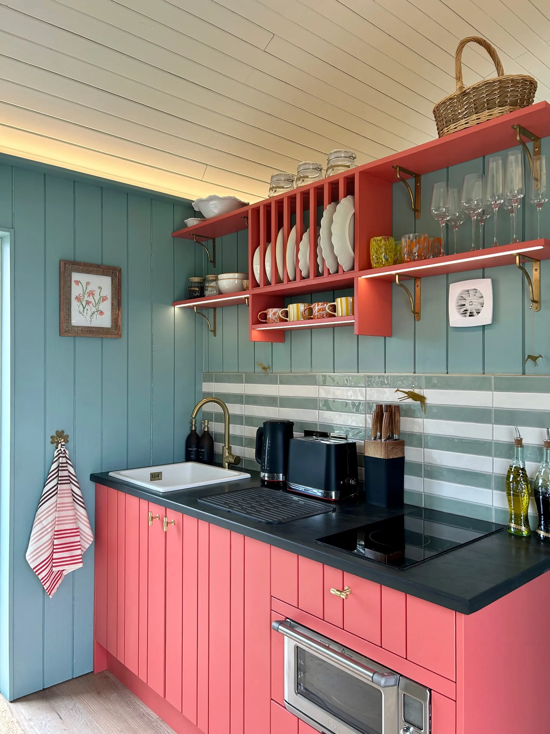 Milkwood's pink kitchen from the side