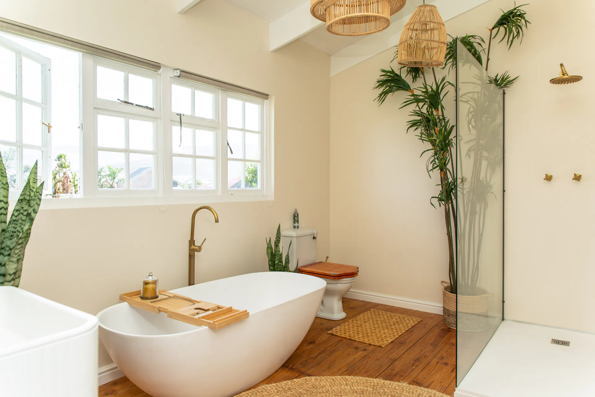 Sea Facing Apartment bathroom with freestanding bath and walk-in shower