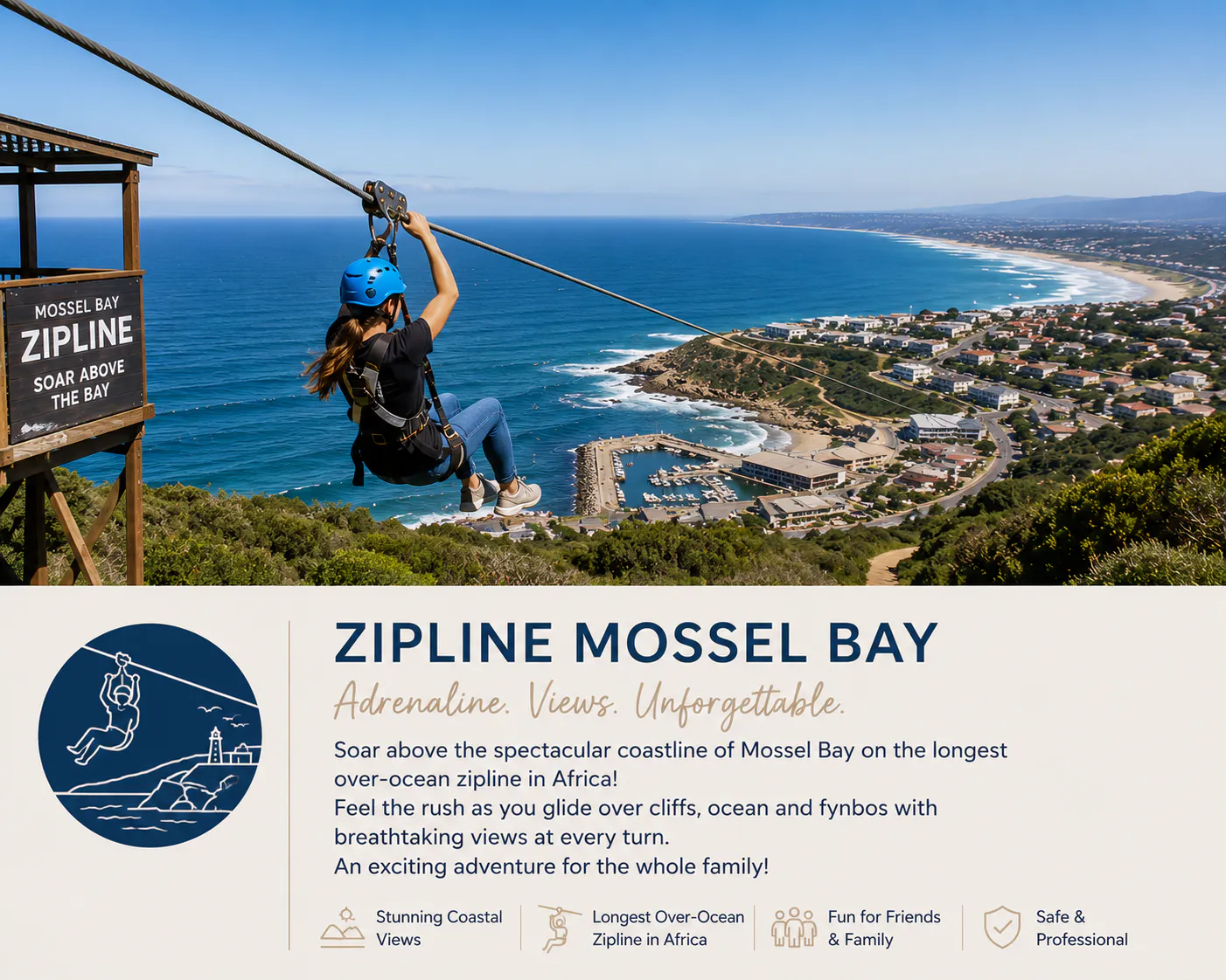 Zipline Mossel Bay, the longest over-ocean zipline in Africa