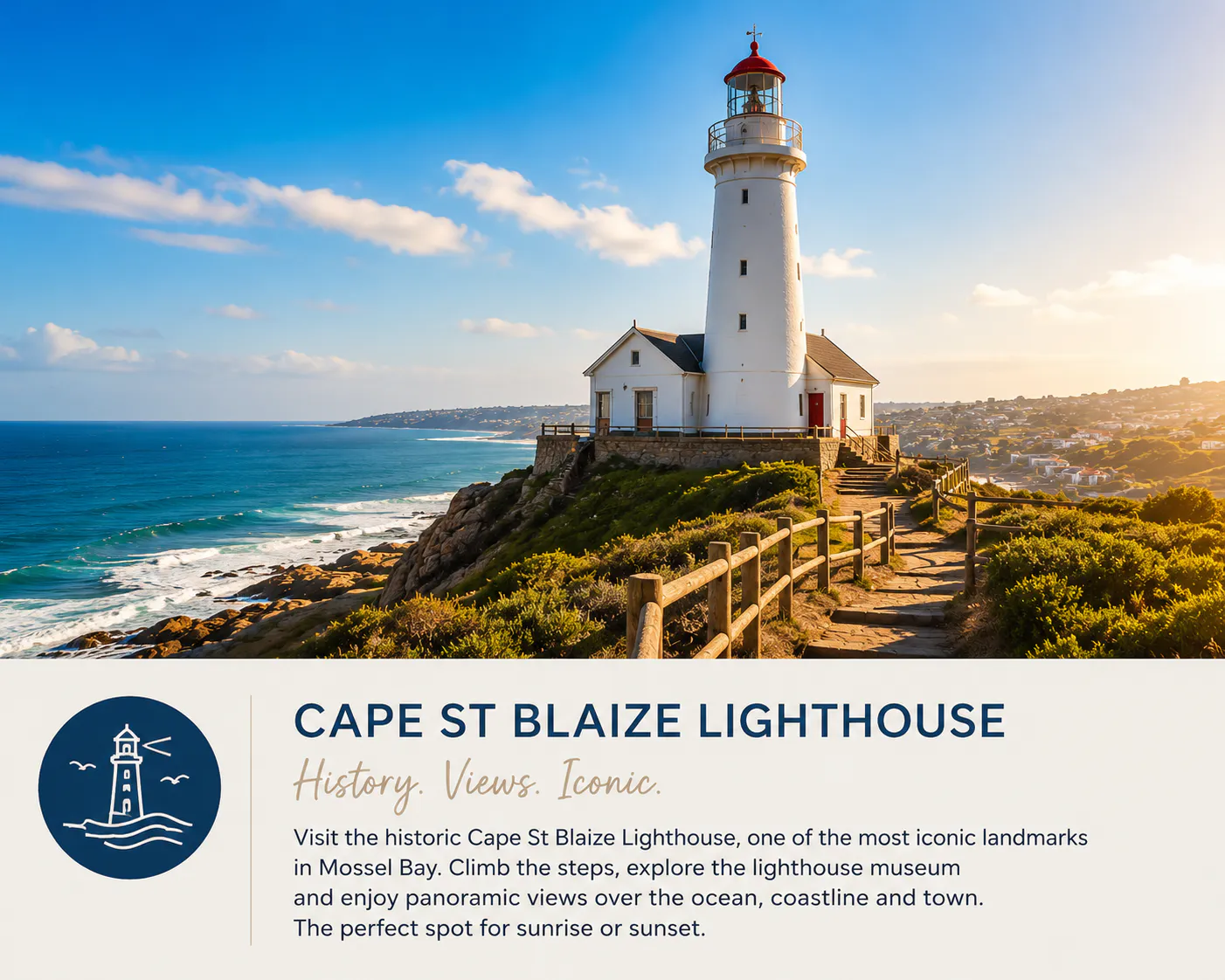Cape St Blaize Lighthouse on the cliffs in Mossel Bay